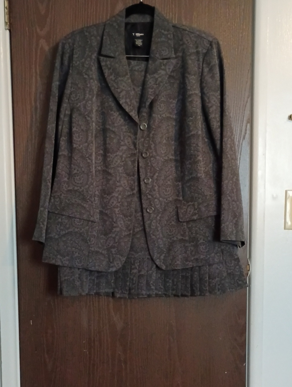 Women's Paisley Pattern Gray Blazer Suit Jacket With matching Skirt